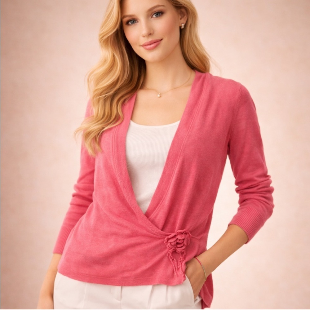 Classiques Entier 100% Cashmere Wrap Sweater Medium Pink